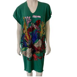 VTG Sequin Aquarium Ocean Theme Summer Sheath Dress Coverup